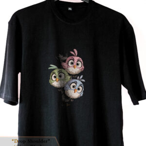 UV ❝Three Cute Bird❞ Drop Shoulder_Black