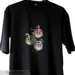 UV ❝Three Cute Bird❞ Drop Shoulder_Black